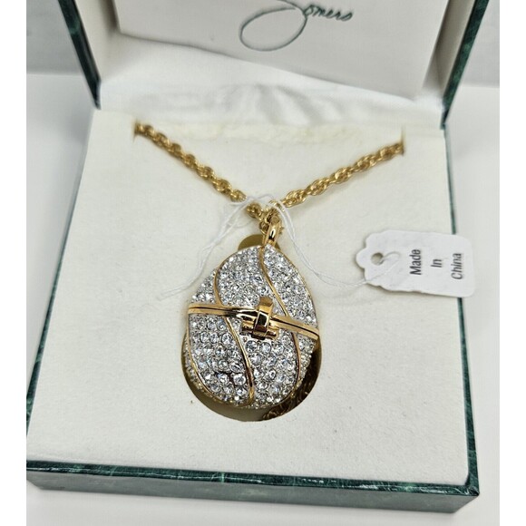 Suzanne Somers Pave Rhinestone Egg Gold-Tone Necklace Watch In Box - Picture 3 of 8